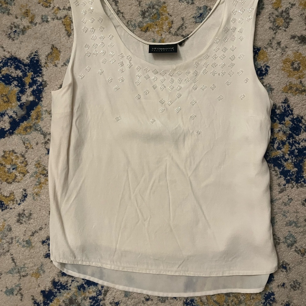 Liz Claiborne Cream Embellished Tank Top